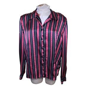 Joan Leslie Women's Striped Red Long Sleeve Blouse Satin‎ Size 14Petite